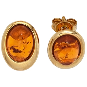 Ohrstecker Stecker Bernstein orange-braun 375 Gold Gelbgold Ohrschmuck