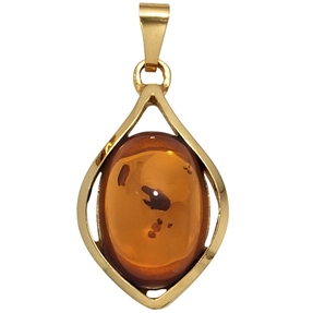 Anhänger echter Bernstein orange-braun 375 Gold Gelbgold Halsschmuck