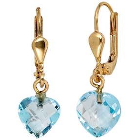 Ohrringe Ohrhänger Herz Herzen aus Blautopas hellblau 585 Gold Gelbgold Ohrringe Ohrhänger Herz Herzen aus Blautopas hellblau 585 Gold Gelbgold