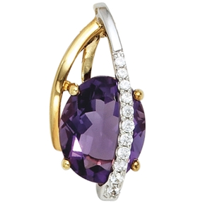 Anhänger Amethyst lila & 11 Diamanten Brillanten 585 Gold gelb/weiß Anhänger Amethyst lila & 11 Diamanten Brillanten 585 Gold gelb/weiß