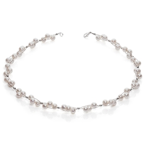 Kette Collier Süßwasser Perlen Zuchtperlen creme weiß Hochzeit Brautschmuck Damen