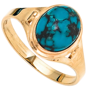 Ring Damenring mit echtem Türkis oval 585 Gold Gelbgold Fingerschmuck