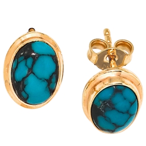 Ohrstecker Stecker mit echtem Türkis oval 585 Gold Gelbgold Ohrschmuck