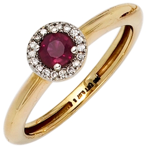 Ring Damenring mit Rubin & 18 Diamanten Brillanten 585 Gold Gelbgold Ring Damenring mit Rubin & 18 Diamanten Brillanten 585 Gold Gelbgold
