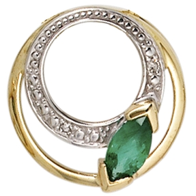 Anhänger mit Smaragd grün & 2 Diamanten Brillanten 585 Gold Gelbgold