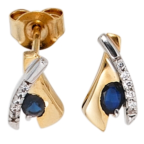 Ohrstecker Stecker Safir Saphir blau & 10 Zirkonia 333 Gold Gelbgold Ohrstecker Stecker Safir Saphir blau & 10 Zirkonia 333 Gold Gelbgold