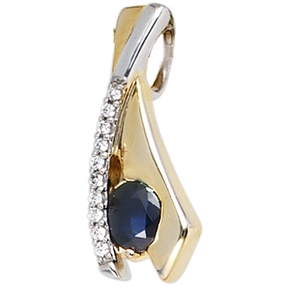 Anhänger mit Safir Saphir blau & 10 Zirkonia 333 Gold Gelbgold