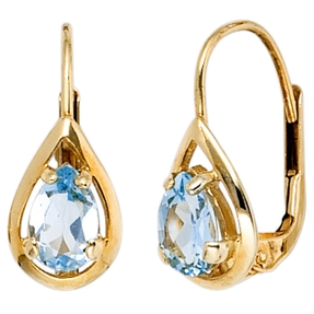 Ohrringe Boutons mit Blautopas Topas hellblau Tropfen 333 Gold Gelbgold