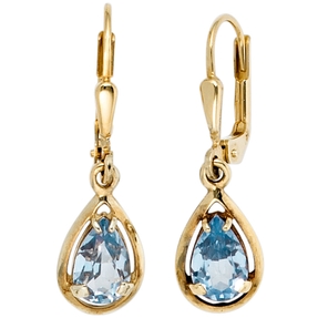 Ohrringe Ohrhänger mit Spinell hellblau Tropfen 333 Gold Gelbgold