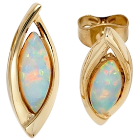 Paar Ohrstecker Stecker Opal 375 Gold Gelbgold spitzoval Ohrschmuck
