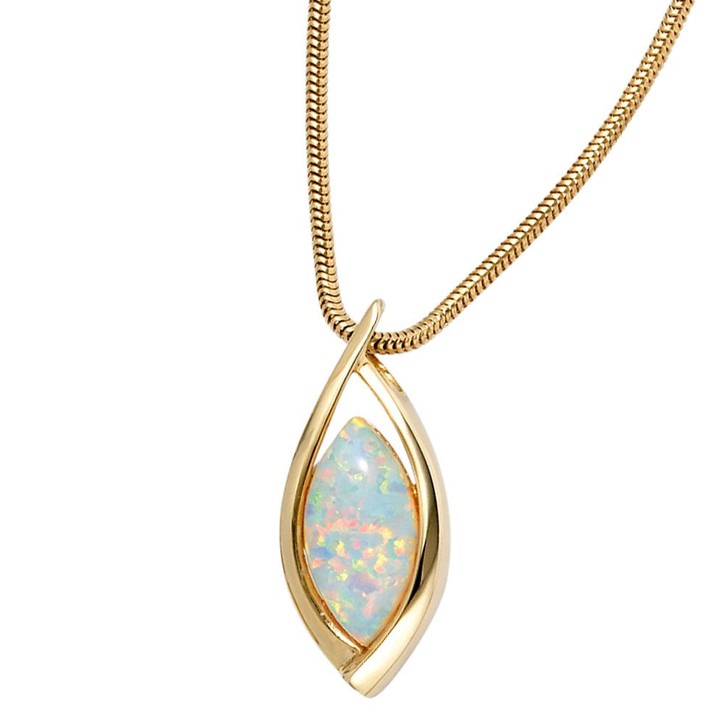 Anhänger mit Opal 375 Gelbgold spitzoval