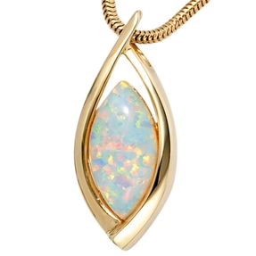Anhänger mit Opal 375 Gold Gelbgold spitzoval Opalanhänger für Damen ohne Halskette