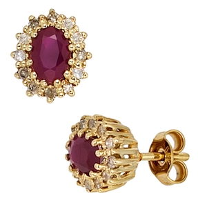 Ohrstecker Stecker Rubin rot 24 Diamanten Brillanten 585 Gelbgold oval Ohrstecker Stecker Rubin rot 24 Diamanten Brillanten 585 Gelbgold oval
