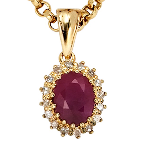 Anhänger Rubin und 16 Brillanten 585 Gelbgold
