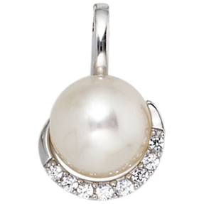 Anhänger Süßwasser Perle & 8 Diamanten Brillanten 585 Gold Weißgold