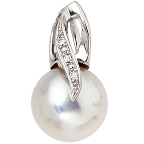 Anhänger mit Süßwasser Perle & 3 Diamanten Brillanten 585 Gold Weißgold