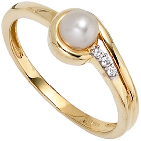 Ring Damenring Perlenring Süßwasser Perle Zirkonia 333 Gold Gelbgold