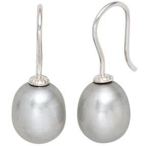 Ohrringe Ohrschmuck Ohrhaken mit Süßwasser Perlen grau 925 Silber