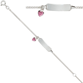 Schildband Armband Armschmuck Herz Glasstein 925 Silber 12-14cm