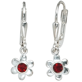 Ohrringe Ohrhänger Boutons Blume Blumen 925 Silber Glassteine rot