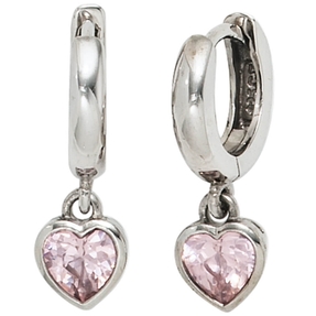 Ohrringe Ohrhänger Creolen Herz Herzen mit Zirkonia rose 925 Silber