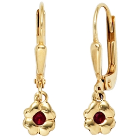 Ohrringe Ohrhänger Boutons mit Rubin rot 333 Gold Gelbgold Ohrschmuck für Kinder