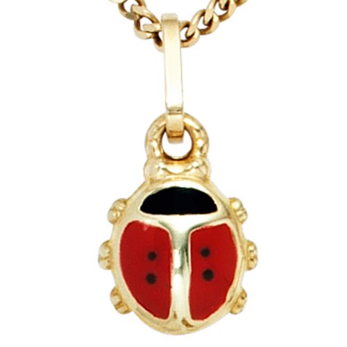 Anhänger Marienkäfer rot schwarz 333 Gelbgold