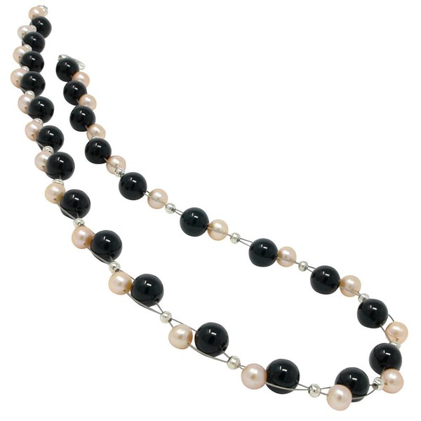 Kette aus Onyx und rosé Perlen