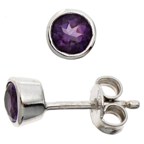 Ohrstecker Stecker mit echtem Amethyst lila violett 925 Silber rund