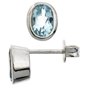 Ohrstecker Stecker mit Topas Blautopas 925 Silber Ohrschmuck rund