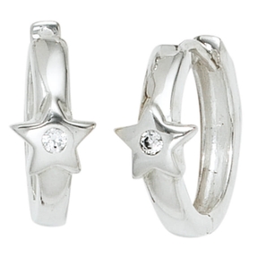 Ohrringe Creolen 14,1mm Stern Sterne 925 Silber mit Zirkonia Ohrschmuck Ohrringe Creolen 14,1mm Stern Sterne 925 Silber mit Zirkonia Ohrschmuck