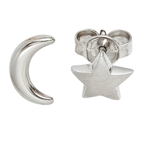 Ohrstecker Stecker Mond & Stern 925 Silber teilmattiert Ohrschmuck