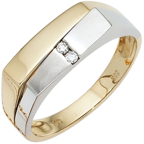 Herrenring Ring mit 2 Diamanten Brillanten 585 Gold Gelbgold Weißgold