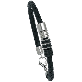 9,3mm Armband Armschmuck Leder und Kautschuk Edelstahl 21cm Herren