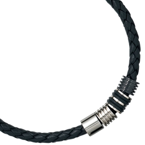 9,1mm Collier Halsschmuck Leder mit Edelstahl kombiniert 45cm Herren