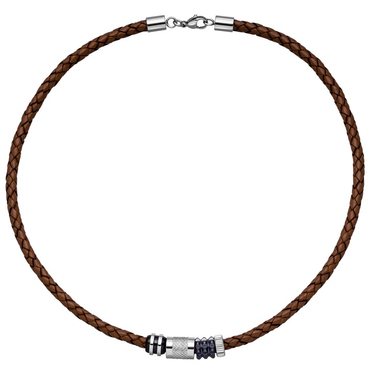 9.1mm Collier Leder braun und Edelstahl 45cm