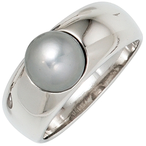 Ring Damenring mit Süßwasser Perle grau 925 Silber rhodiniert Damen