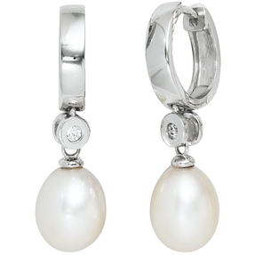 Creolen Creole Ohrringe Süßwasser Perlen & Zirkonia weiß 925 Silber Creolen Creole Ohrringe Süßwasser Perlen & Zirkonia weiß 925 Silber