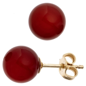 Ohrstecker Stecker mit Karneol Kugel rot-braun 333 Gold Gelbgold