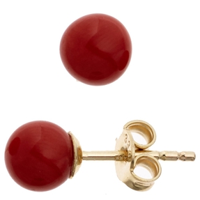 Paar Ohrstecker Stecker mit Koralle 5,8mm Kugel rot 333 Gold Gelbgold