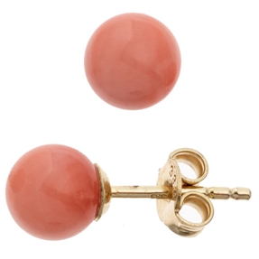 Ohrstecker Stecker mit Koralle 6,4mm Kugel orange 333 Gold Gelbgold