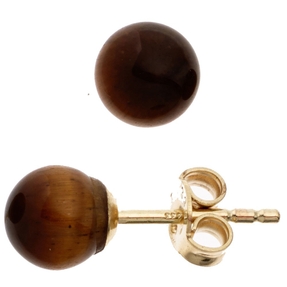 Ohrstecker Stecker mit Tigerauge Kugel 6,2mm braun 333 Gold Gelbgold Ohrstecker Stecker mit Tigerauge Kugel 6,2mm braun 333 Gold Gelbgold