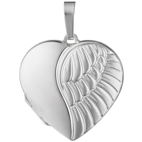 Medaillon Anhänger Herz Flügel aus 925 Silber zum Öffnen mit Muster Medaillon Anhänger Herz Flügel aus 925 Silber zum Öffnen mit Muster