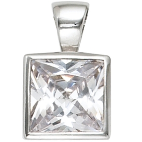 Anhänger Halsschmuck aus 925 Silber & 1 Zirkonia weiß quadratisch Anhänger Halsschmuck aus 925 Silber & 1 Zirkonia weiß quadratisch