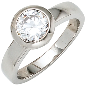 Ring Damenring mit Zirkonia weiß in der Mitte 925 Silber rhodiniert