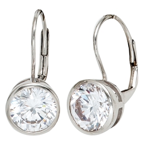 Ohrringe Ohrhänger Ohrschmuck Brisur mit 2 Zirkonia weiß 925 Silber Ohrringe Ohrhänger Ohrschmuck Brisur mit 2 Zirkonia weiß 925 Silber