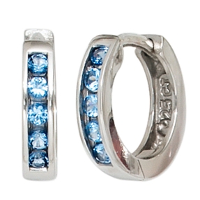 Creolen Creole Ohrringe aus 925 Silber mit 10 Zirkonia blau hellblau