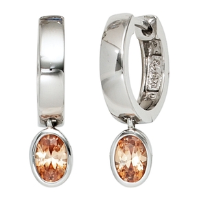 Ohrringe Creolen Creole mit Zirkonia oval orange champagne 925 Silber Ohrringe Creolen Creole mit Zirkonia oval orange champagne 925 Silber