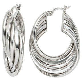 Ohrringe Creolen Creole 10,1mm 925 Silber 5-reihig verschlungen rhodiniert Damen