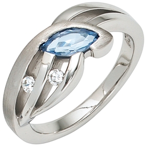 Ring Damenring Zirkonia blau & weiß 925 Silber rhodiniert teilmattiert Ring Damenring Zirkonia blau & weiß 925 Silber rhodiniert teilmattiert
